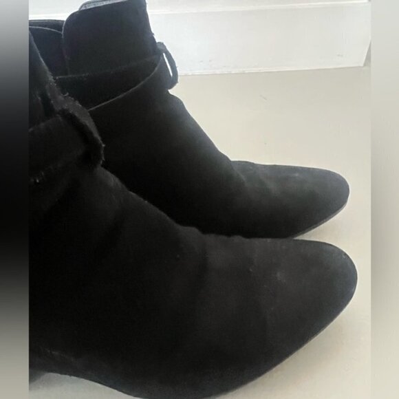 Saint Laurent Black Suede Buckle Strap Ankle Boot - Picture 14 of 14